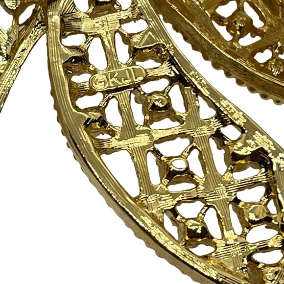 Kenneth Jay Lane Bow Brooch Pin Gold Tone Vintage KJL Rhinestone Women Retro - Picture 5 of 15